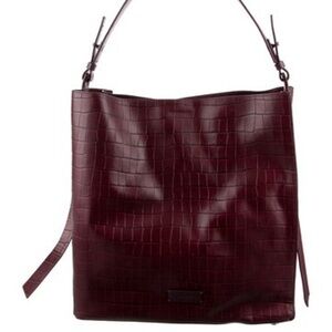 All Saints Burgundy Croc-Embossed Shoulder Bag